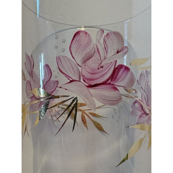 3 Vintage Hand Painted Drinking Glasses Purple Flowers Gold Leaves Tumbler - Picture 16 of 16